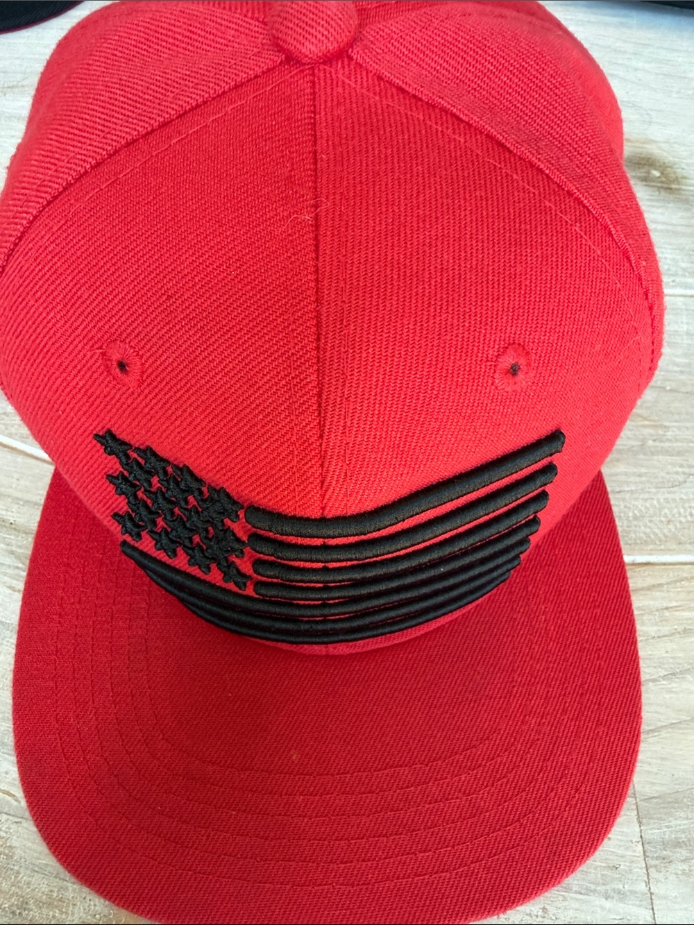 Red Men's Snapback Hat with Black Flag Embroidery